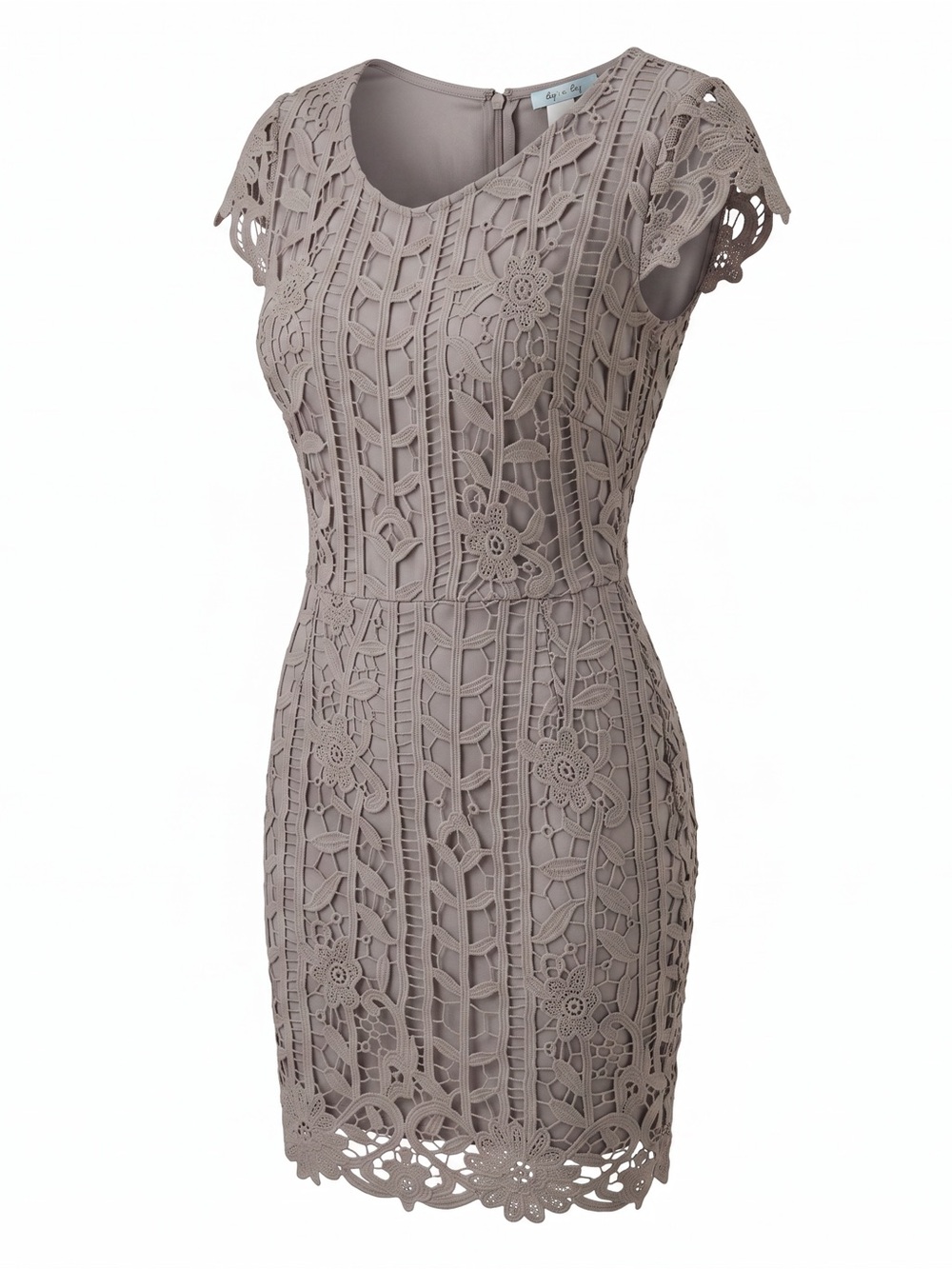She + Sky Taupe Lace Cap-Sleeve Sheath Dress